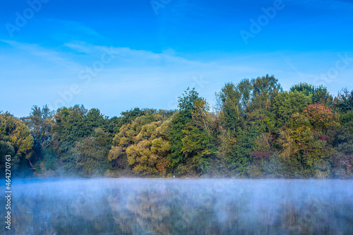 morning with fog over the lake