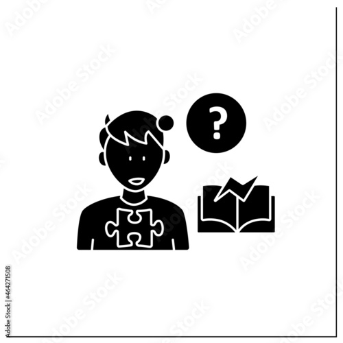 Neurodevelopmental disorder glyph icon.Learning disability, difficulty.Abnormal learning ability. Autism spectrum disorder concept.Filled flat sign. Isolated silhouette vector illustration