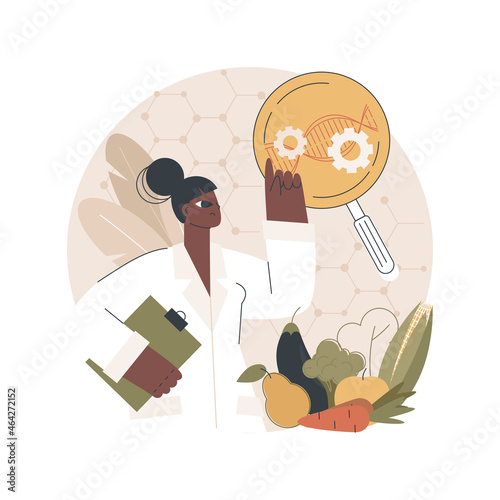 Genetically modified foods abstract concept vector illustration. Genetically modified organism, GM food industry, biotech product, health issue, nutrition safety, disease risk abstract metaphor.