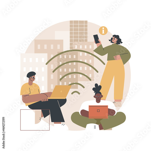 Public wi-fi hotspot abstract concept vector illustration. City center Wi-Fi, hotspot map, free wireless access, public open internet, network service, find connection spot abstract metaphor.
