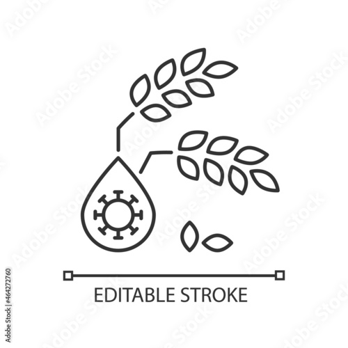 Unsafe water linear icon. Polluted water leads to harvest damage. Food insecurity and hunger. Thin line customizable illustration. Contour symbol. Vector isolated outline drawing. Editable stroke