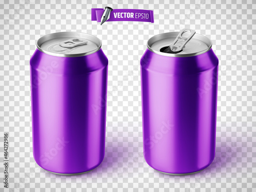 Vector realistic illustration of purple soda cans on a transparent background.