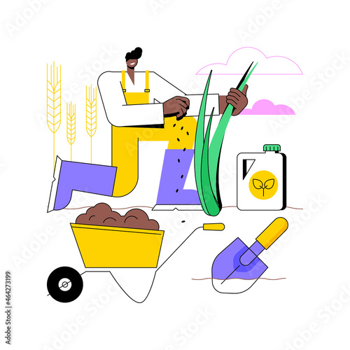 Soil fertility abstract concept vector illustration. Soil productivity, available nutrients, conservation tillage, crop rotation, organic fertilizer, farming and plant growth abstract metaphor.