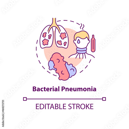 Bacterial pneumonia concept icon. Pulmonary inflammation type abstract idea thin line illustration. Lungs infection. Pneumococcus bacteria. Vector isolated outline color drawing. Editable stroke