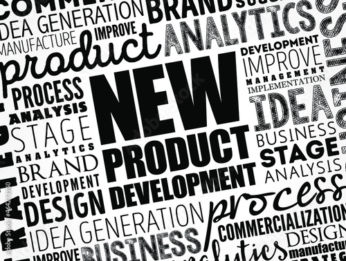 New product development word cloud collage, business concept background