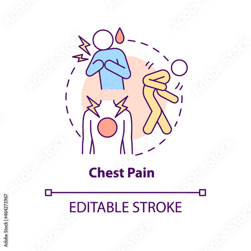 Chest pain concept icon. Pneumonia symptom abstract idea thin line illustration. Stabbing sensation. Lungs irritation. Inhaling deeply hurts. Vector isolated outline color drawing. Editable stroke
