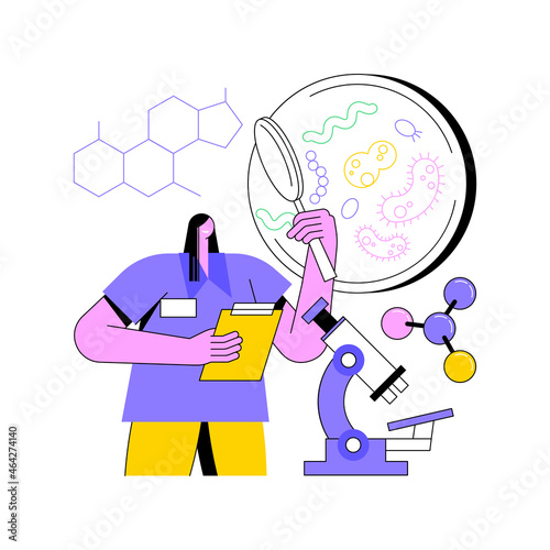 Microbiological technology abstract concept vector illustration. Medical microbiology, biotechnology science, laboratory test, microorganism analysis, medical research, biopsy abstract metaphor.
