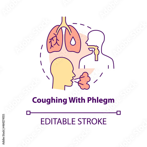 Coughing with phlegm concept icon. Pneumonia symptom abstract idea thin line illustration. Mucus production. Coming into contact with allergen. Vector isolated outline color drawing. Editable stroke photo