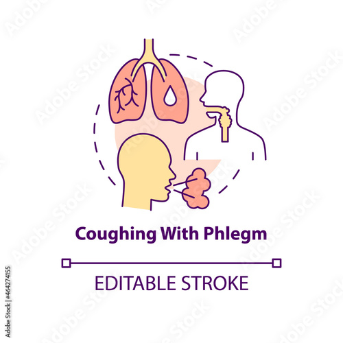 Coughing with phlegm concept icon. Pneumonia symptom abstract idea thin line illustration. Mucus production. Coming into contact with allergen. Vector isolated outline color drawing. Editable stroke
