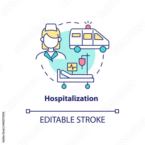 Hospitalization concept icon. Pneumonia treatment abstract idea thin line illustration. Stay in hospital. Patient with acute medical conditions. Vector isolated outline color drawing. Editable stroke