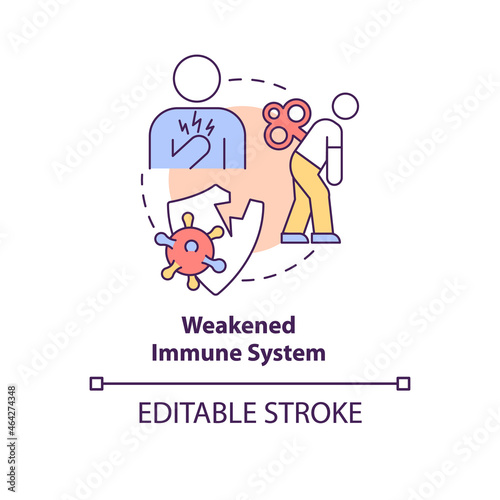 Weakened immune system concept icon. Pneumonia risk factor abstract idea thin line illustration. Increasing chance of experiencing infections. Vector isolated outline color drawing. Editable stroke