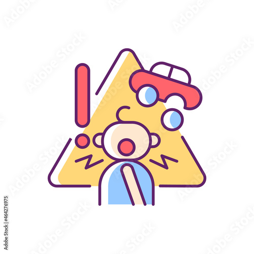 Choking hazard toys RGB color icon. Child safety at home. Prevent swallowing small parts and elements. Age restrictions for kids. Isolated vector illustration. Simple filled line drawing