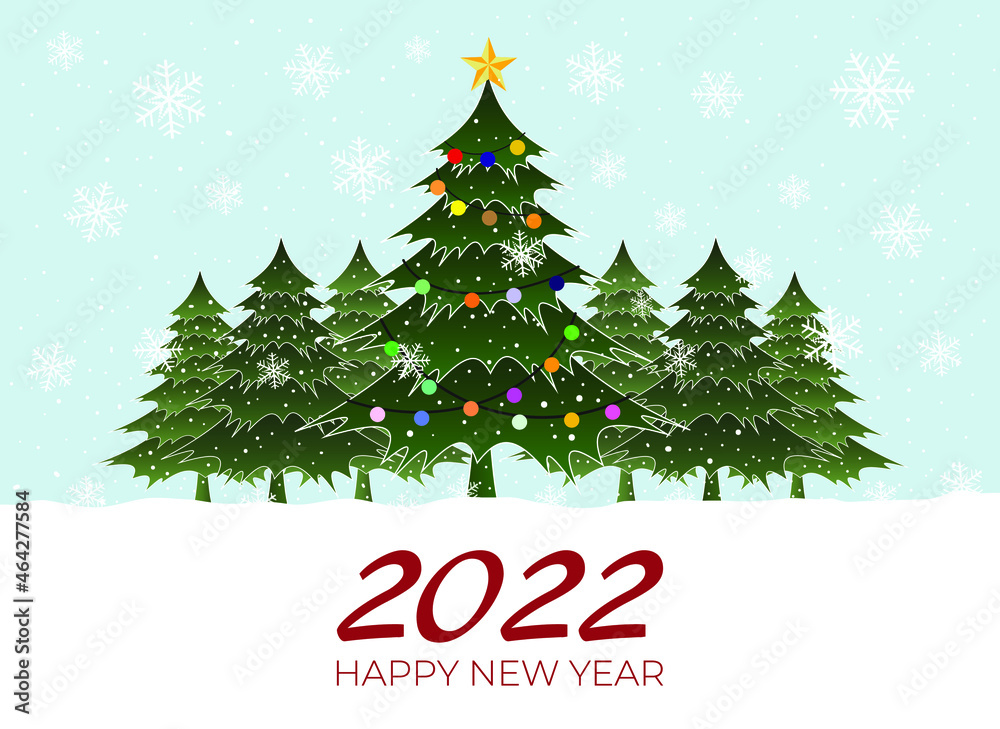 2022 Happy New Year greeting card. Christmas tree 2022 Happy New Year greeting card. Christmas tree