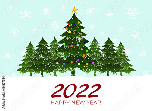 2022 Happy New Year greeting card. Christmas tree