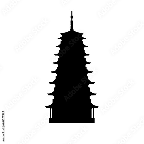 Silhouette Chinese pagoda temple. China ancient historical architecture.