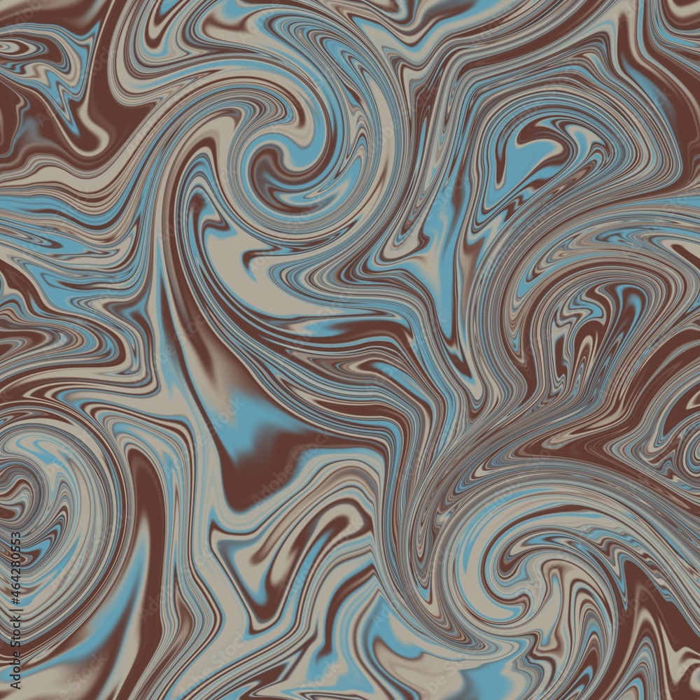 Seamless twirly swirly abstract liquid marble surface pattern design for print. High quality illustration. Trendy marbled fluid paint on water background. Funky expressive psychedelic swirl of paint.