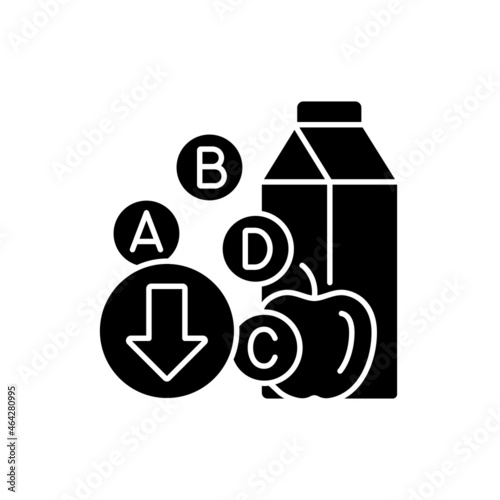 Vitamin deficiency black glyph icon. Lack of nutrients due to hunger. Inadequate consumption of nutrients leads to health problems. Silhouette symbol on white space. Vector isolated illustration