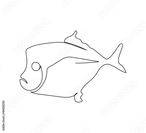 Vomer fish, silver moonfish, lookdowns, selene continuous line drawing. One line art of fish, seafood.