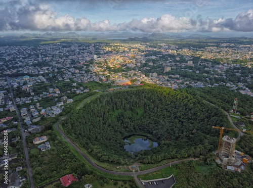 Aerial view of Trou aux cerfs dormant volcano located at Curepipre, Mauritius