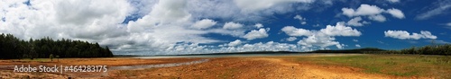Fototapeta Naklejka Na Ścianę i Meble -  Panoramic view of 'Mare aux Vacoas' reservoir during dry season in Mauritius