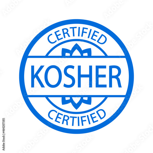Kosher food products stamp, badge or logo. Vector Kosher sign certificate tag. Round icon. Sticker design. Halal