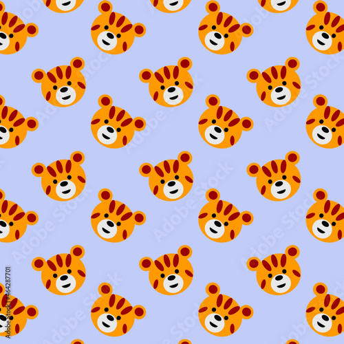 Pattern with a brightly colored tiger with a cute smile.