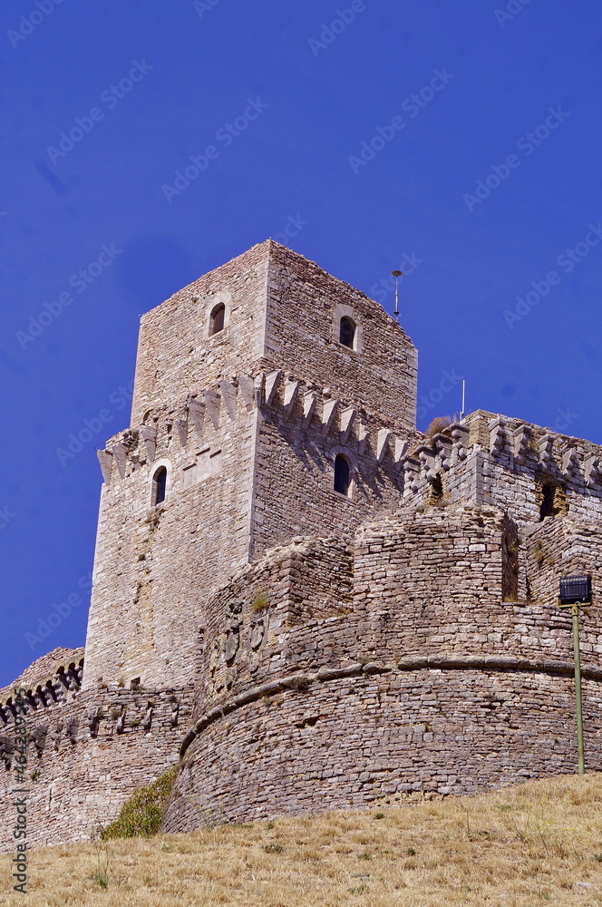 Large tower of Rocca Major in Assisi, Italy