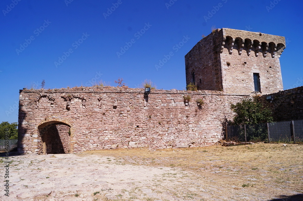Large tower of Rocca Major in Assisi, Italy