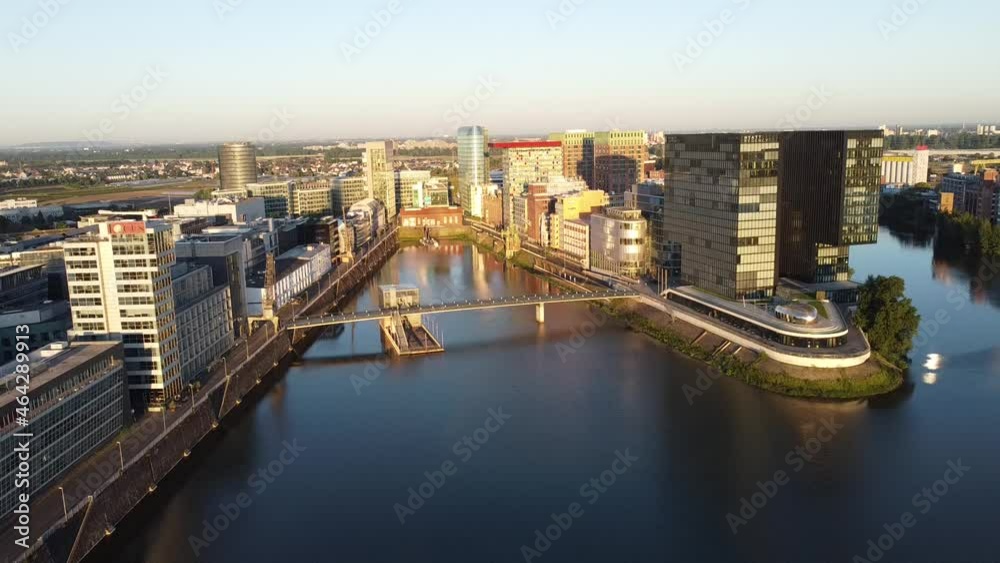 Düsseldorf, Media Harbour in the sunrise, North Rhine Westphalia, Germany, Düsseldorf, Media Harbour in the sunrise, North Rhine Westphalia, Germany,