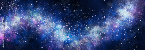 Space background with realistic nebula and lots of shining stars. Infinite universe and starry night. Colorful cosmos with stardust and the Milky Way. 