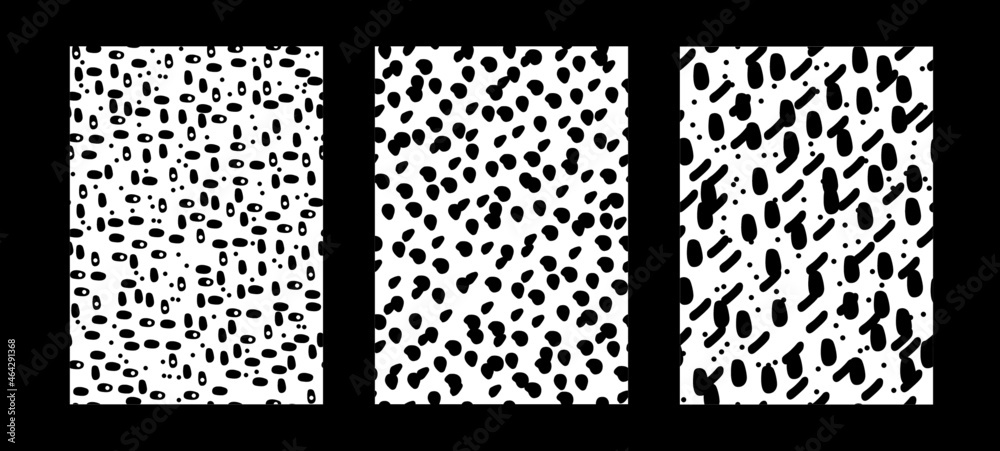 Pack de tres patrones geométricos de formas abstractas para fondos de diseño o estampados, vectores abstractos en blanco y negro