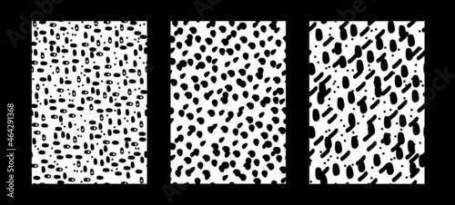 Pack de tres patrones geométricos de formas abstractas para fondos de diseño o estampados, vectores abstractos en blanco y negro