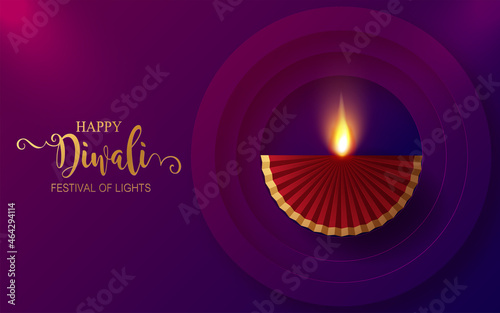 Diwali, Deepavali or Dipavali the festival of lights india with gold diya patterned and crystals on paper color Background.
