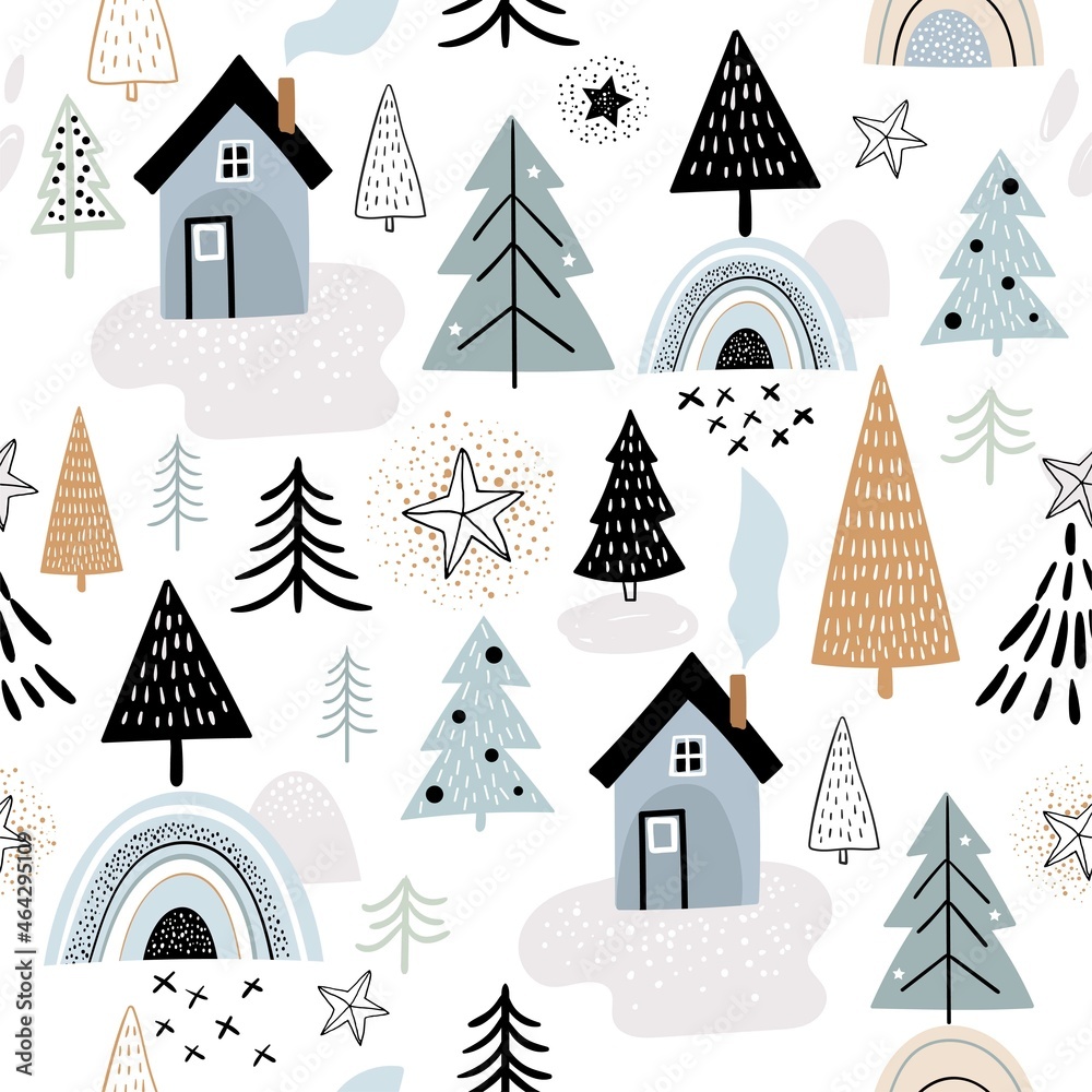 Christmas  seamless pattern, kids background, wallpaper, gift paper, holidays surface design, winter decor