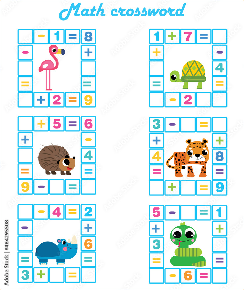 kids math crossword - obrazy, fototapety, plakaty 