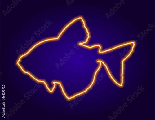 Neon fish Sera Tetra, orange outline. Glowing in the dark sign orange outline Sarpae Tetra from the series Sea fish