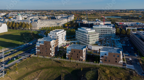 Aerial view of the new town of Val d'Europe in Marne La Vallée, in the eastern suburbs of Paris, France - Modern residential appartment buildings and offices in development photo