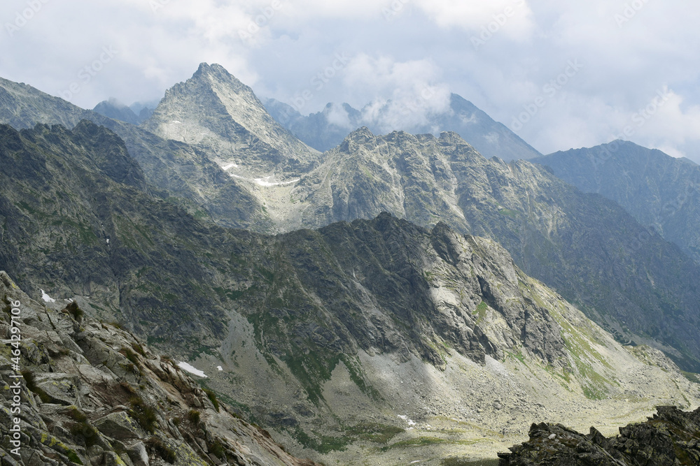 Fototapeta premium view on tatra mountains slovakia from Kôprovský štít koprowy wierch high clouds landscape