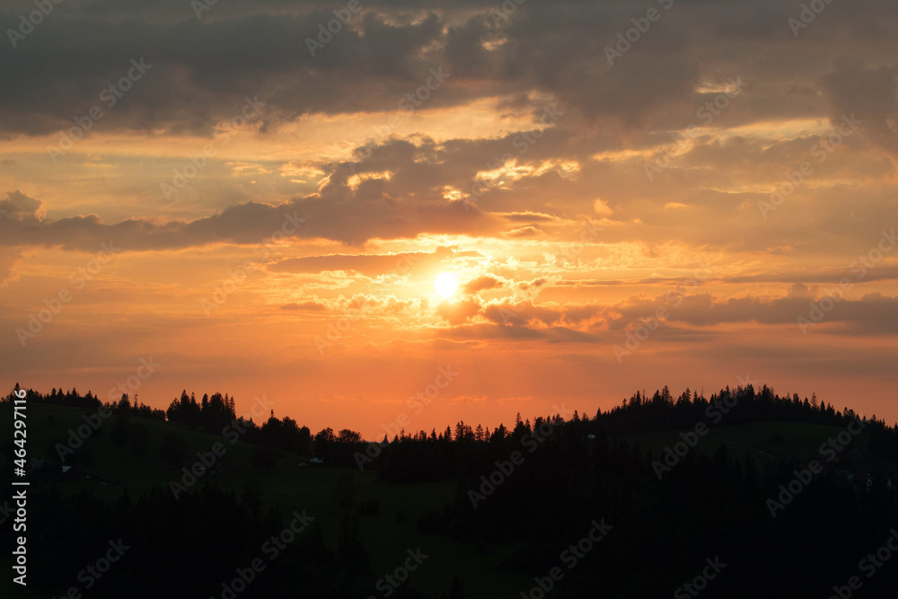 sunset in the mountains over the hills tatra poland slovakia forest clouds landscape wallpaper