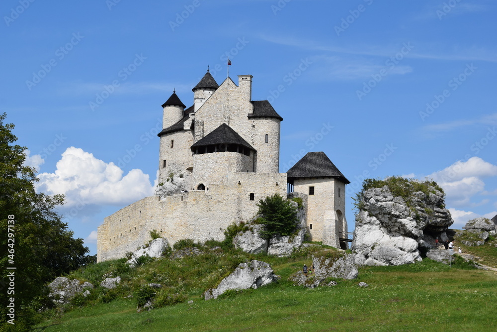 old renovated castle in the mountains poland bobolice towers fortress