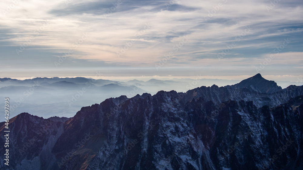 Sunset over iconic peaks of High Tatras mountains national park in Slovakia Sunset over iconic peaks of High Tatras mountains national park in Slovakia