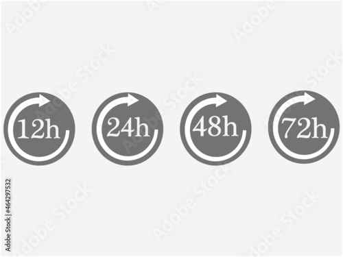 Delivery in 12, 24, 48 and 72 hours icon set. Shipping Flat vector illustration