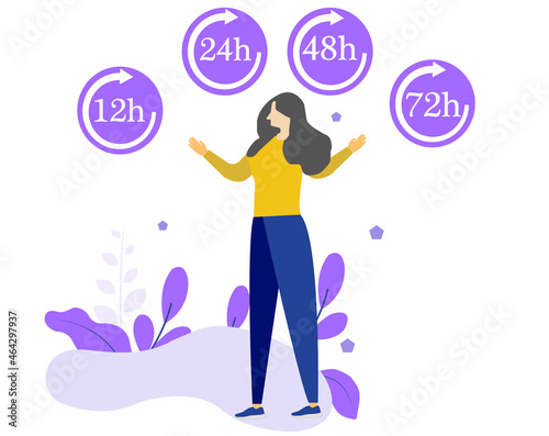 Delivery in 12, 24, 48 and 72 hours icon set. Shipping Flat vector illustration