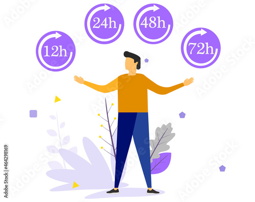 Delivery in 12, 24, 48 and 72 hours icon set. Shipping Flat vector illustration