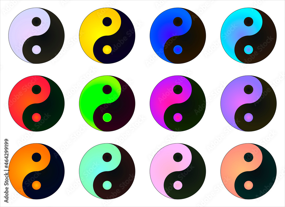 Fototapeta premium Yin yang symbol in different colors black blackish and other colors gradient
