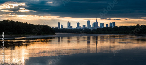 Sunset panorama of Warsaw from the Siekierkowski bridge, September 2017, Warsaw, Poland.