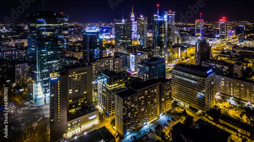 Panorama of Warsaw from above, downtown, photo from the drone, November 2016, Warsaw, Poland.