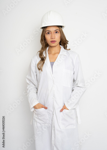 woman industrial engineer on white background