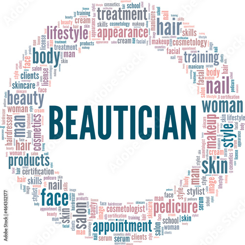 Beautician vector illustration word cloud isolated on white background.