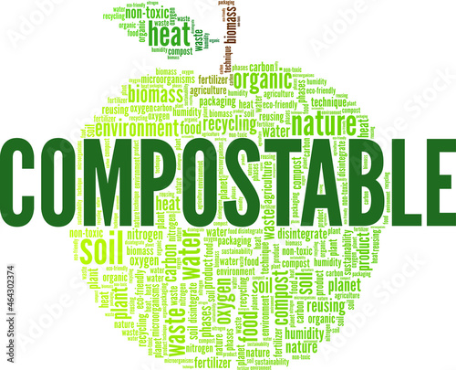 Compostable vector illustration word cloud isolated on white background.